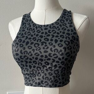 Anthropologie Allfenix Womens Gray Black Leopard Sports Bra Yoga Athletic Top M